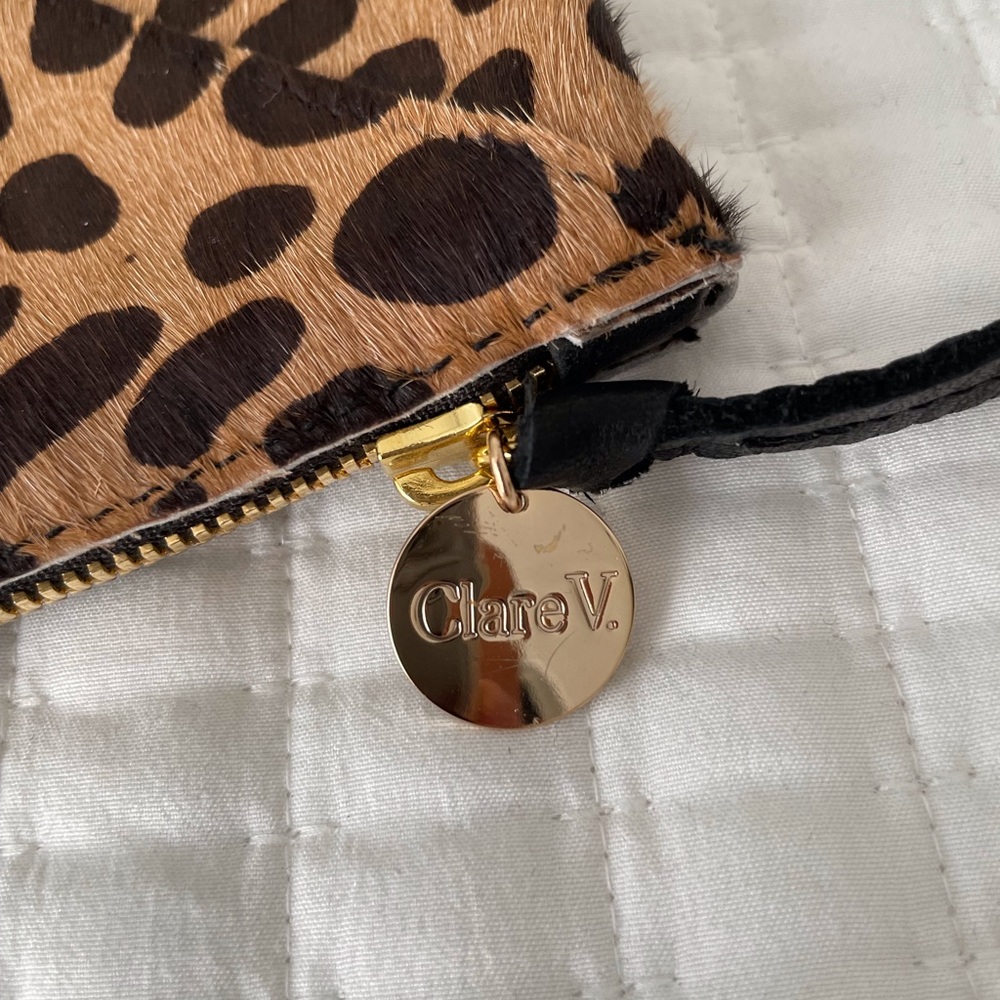 NWT Clare V. Pony Hair Leopard Print Fold over clutch Handbag